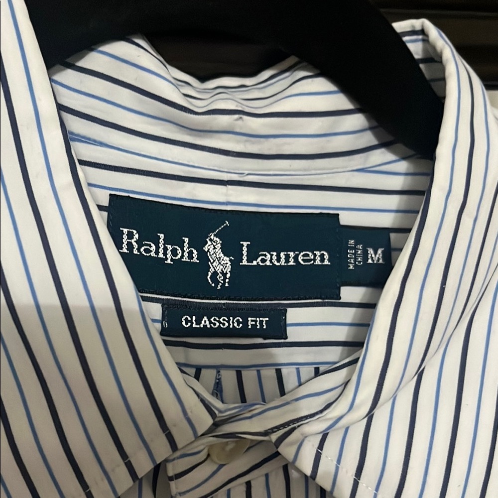 Ralph Lauren Men's Blue and White Striped Dress Shirt